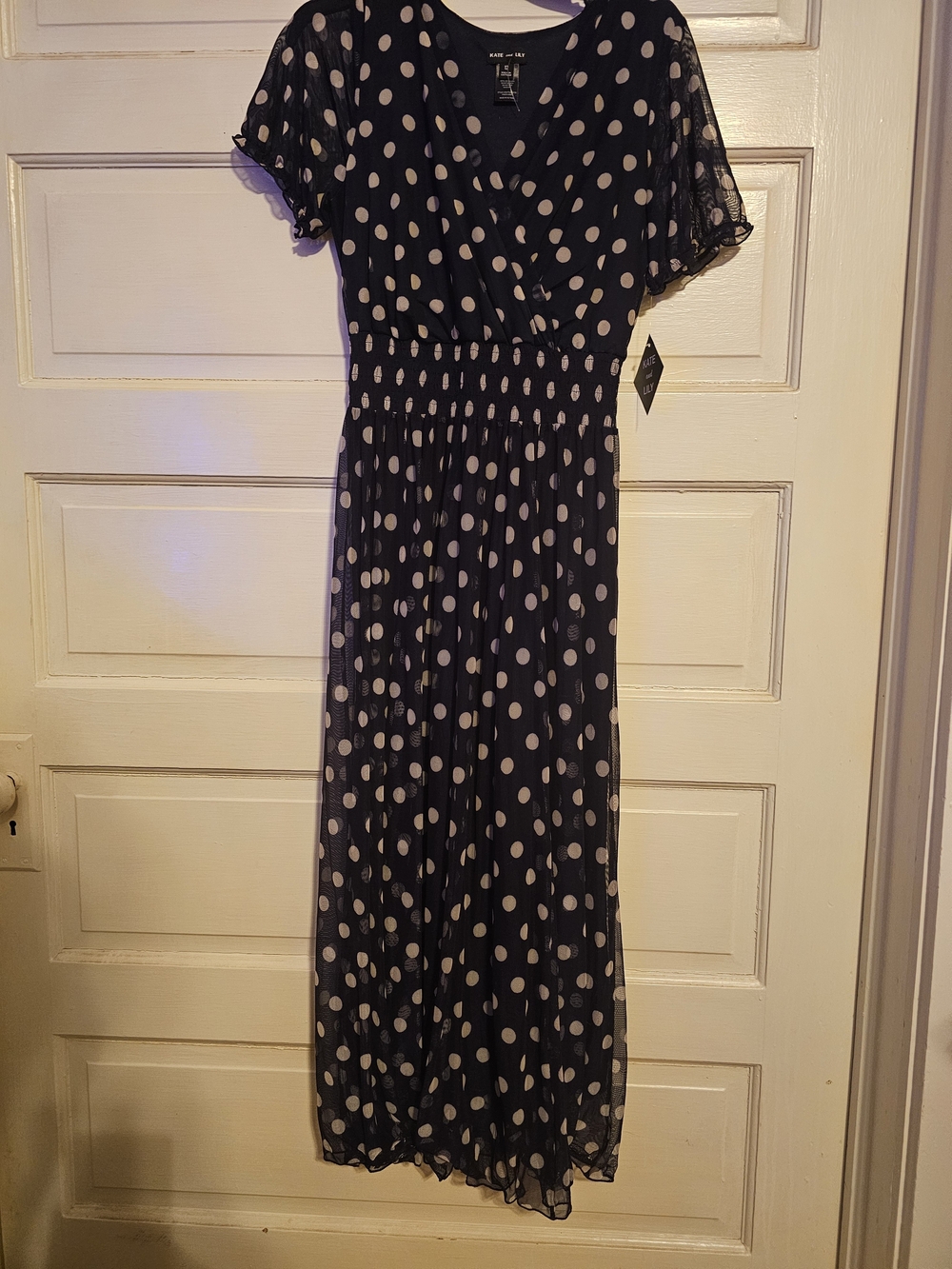 NWT Kate & Lily Navy Blue Polka Dot Maxi Dress Size 12